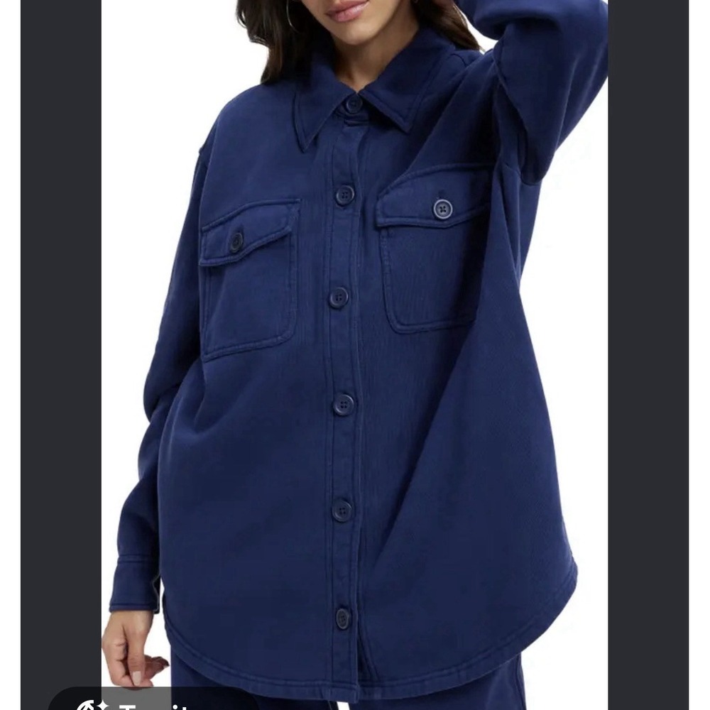 Good American Women's Fleece Shacket Blue Rinse Size 3/4 L/XL Oversized Jacket